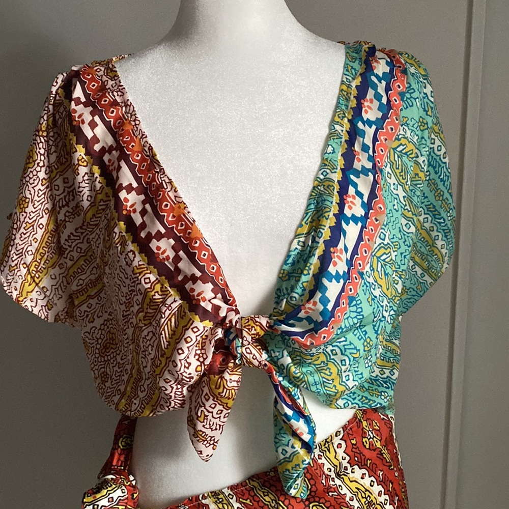 New Anthropologie Women’s 2 Piece Boho Resort Summer Skirt Crop Top Cover Up Set - Picture 2 of 8